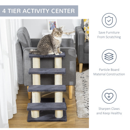 PawHut Cat Tree With 4 Steps For High Beds Couch, Cute Stair Shaped Cat Tree For Indoor Cats Or Dogs W Sisal Scratching Post, Climbing, Playing, Gray - 5 - CJ