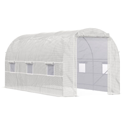 Outsunny 15 X 7 X 7 Walk - In Tunnel Greenhouse, Large Garden Hot House Kit With 6 Roll - up Windows & Roll Up Door, Steel Frame, White - 5 - CJ