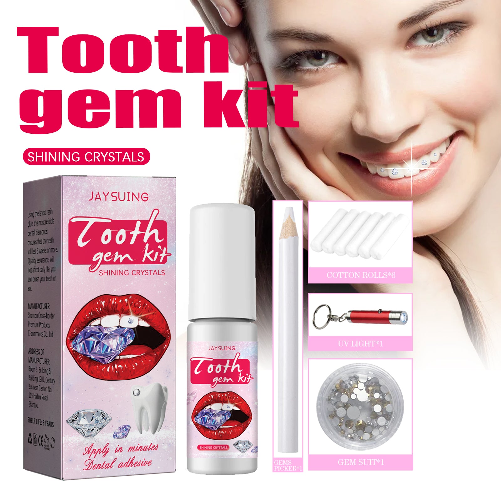 Jaysuing Tooth Gem Kit Jewelry Is Easy To Disassemble And Install, With Crystal Dental Drills And Sparkling Stickers - 5 - CJ