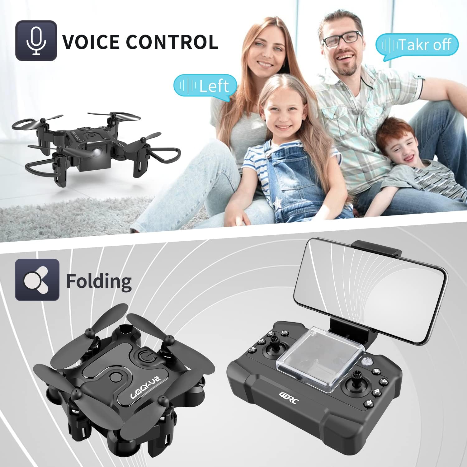 DE  V2 Mini Drone Selfie WIFI FPV With HD Camera Foldable Arm RC Quadcopter Toy - 5 - CJ