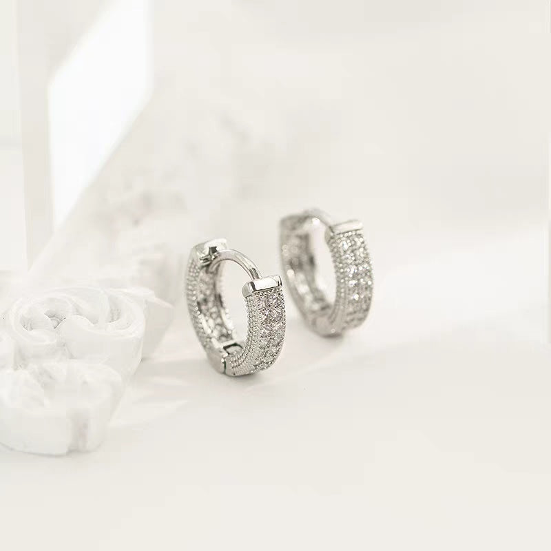 1 Pair Men's Hip Hop Zircon Hoop Earrings,Sparkling, Sleek Luxury,Versatile And Stylish - 5 - CJ