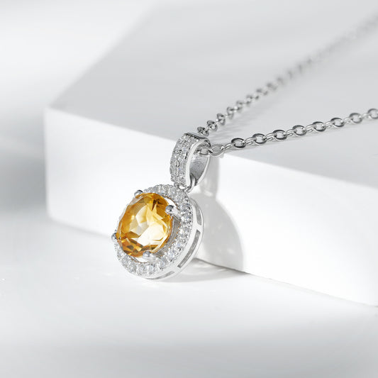Luxurious Necklace Designed By A Small Group Of People, Korean Version, Simple Circular Pendant, 925 Silver With Natural Yellow Crystal Necklace - 4 - CJ