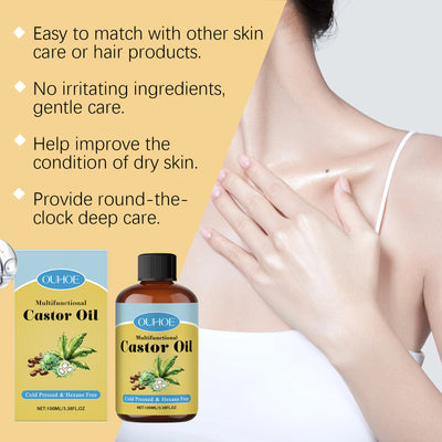 OUHOE Organic Castor Oil, Moisturizes And Hydrates Hair, Eyebrows, Skin, Body Multi - Effect Care Gentle Massage - 5 - CJ