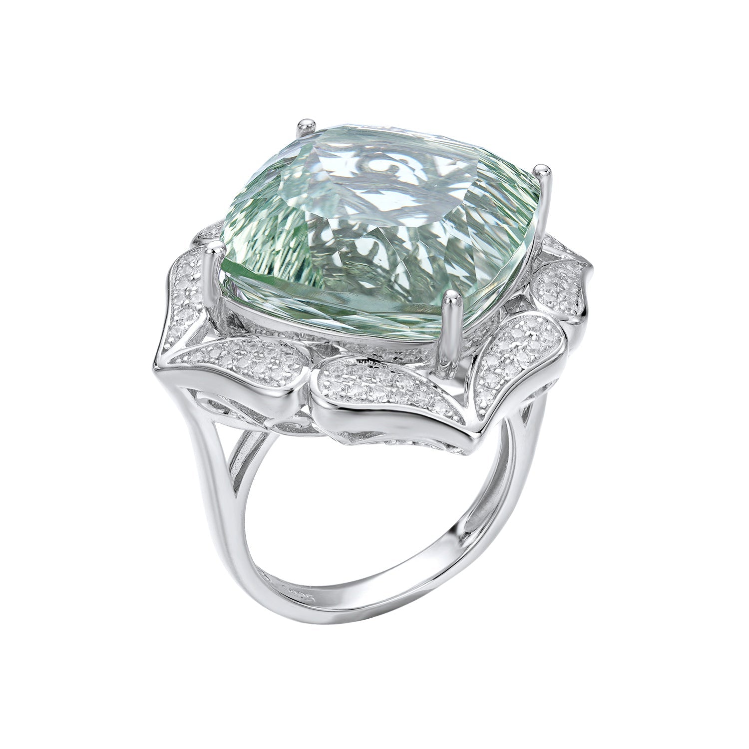 Ins Wind Luxury Crystal Ring Femininity Silver Set With Large Natural Green Crystal - 4 - CJ