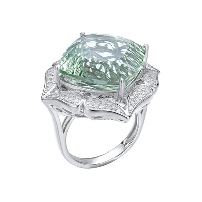 Ins Wind Luxury Crystal Ring Femininity Silver Set With Large Natural Green Crystal - 4 - CJ
