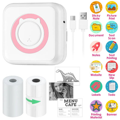 Pocket Wireless Thermal Printer Portable Mini Sticker Maker Machine Rechargeable Inkless Photo Printer For Printing Label Journal Study Notes Memo Photos - 5.0 - CJ
