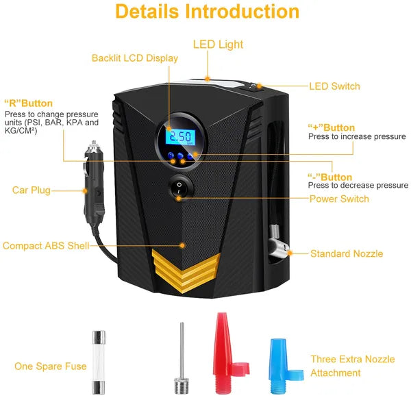 Tire Inflator 12V DC 100W 150PSI Digital Tire Pump W/LCD Display Electric Air Compressor Pump 20L/Min Air Flow - 5 - cjdropshipping