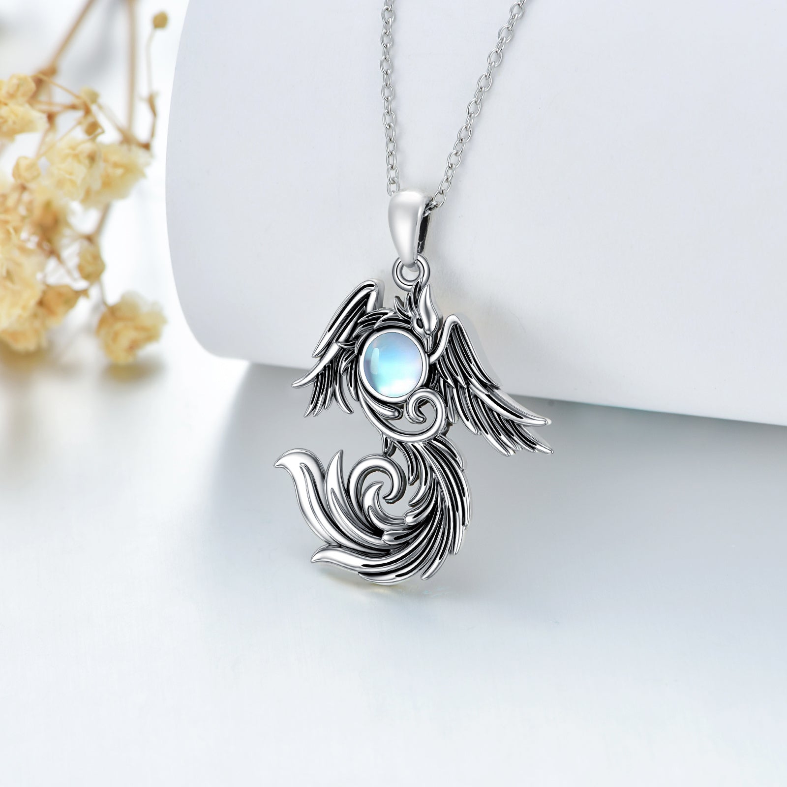 Moonstone Phoenix Necklace 925 Sterling Silver as Gifts for Women and Men