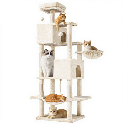 66 Inch Cat Tree Tower, Large Multi - Cat Climbing Extended Platform, Hammock, Pet House For Indoor Cats And Kittens Play - 5 - CJ
