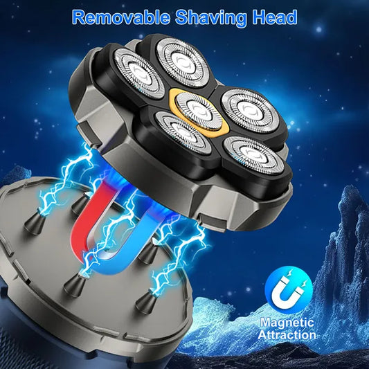 Cordless Electric Head Shaver For Men 6D Magnetic Floating Head IPX6 Waterproof Wet Dry Shaving Electric Razor Type - C Rechargeable Trimmer With LED Digital Display For Bald Man - 5 - CJ