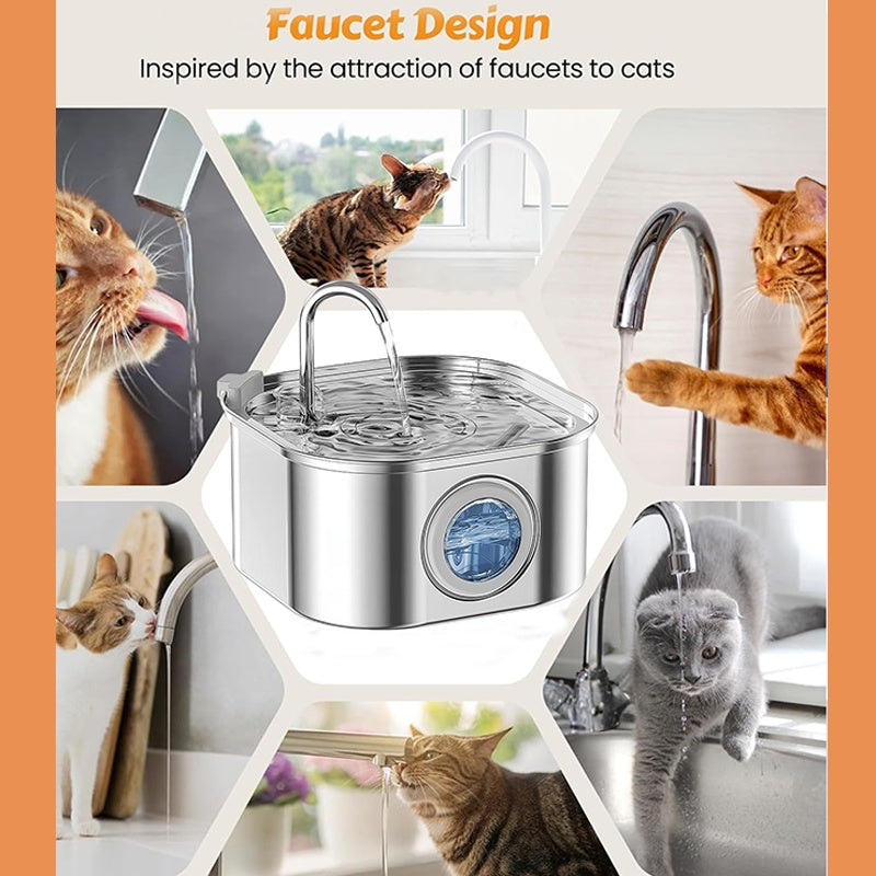 Cat Water Fountain Stainless Steel,108oz 3.2L Cat Fountain For Drinking - Pet Water Fountain Inside - Automatic Dog Watering Dispenser Bowl - Pet Feeding & Watering Supplies - Water Level Window - 5 - CJ