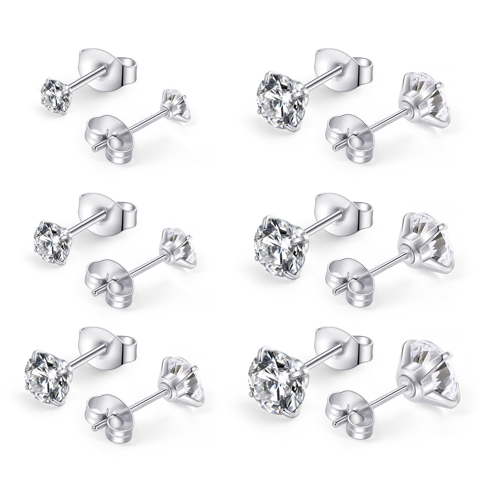 Huazi Diamond, Butterfly Buckle Titanium Steel Stud Earrings 6 Pairs - 5 - CJ