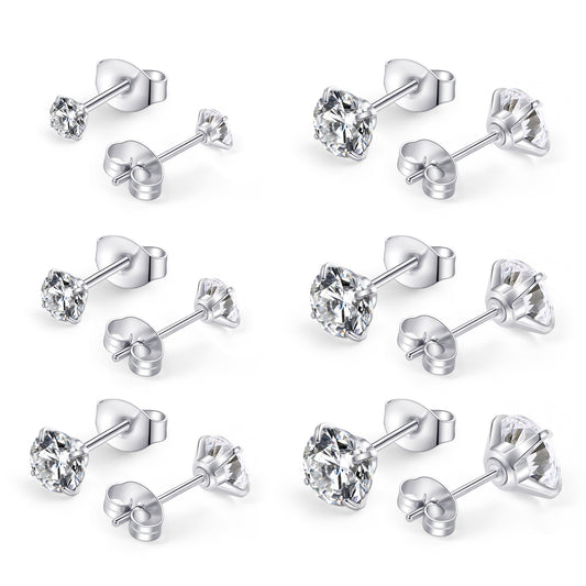 Huazi Diamond, Butterfly Buckle Titanium Steel Stud Earrings 6 Pairs - 5 - CJ