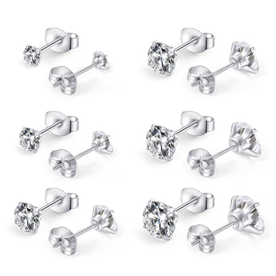 Huazi Diamond, Butterfly Buckle Titanium Steel Stud Earrings 6 Pairs - 5 - CJ