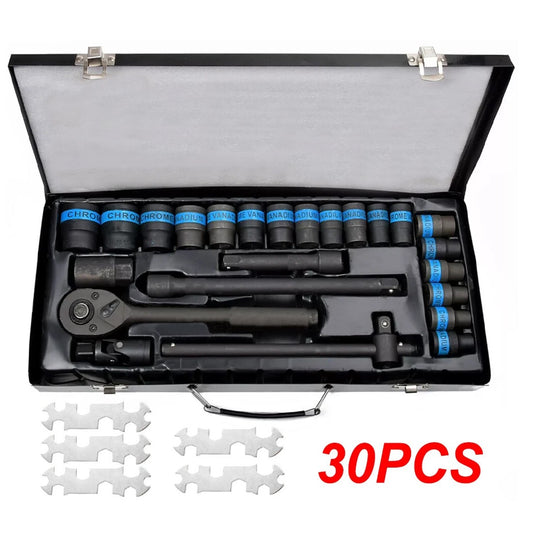 Heavy Duty 1&2 Ratchet Wrench Socket Set 8 - 32mm Metric Extension Bar Metal Case - 5 - cjdropshipping