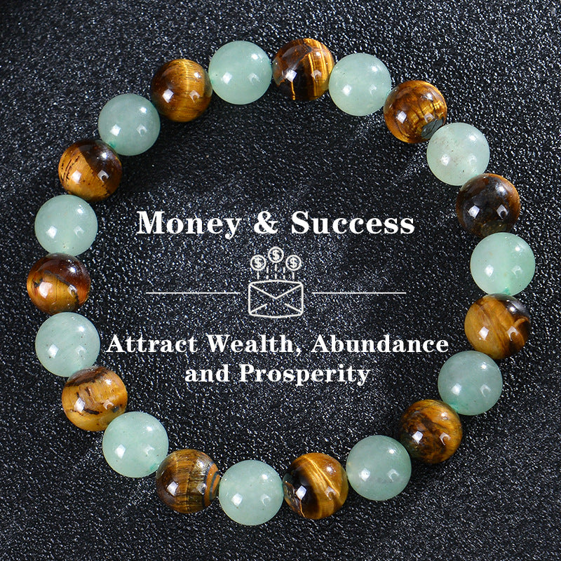 Natural Tiger Eye & Green Jade Bracelet For Abundance Handcrafted Beads For Energy & Style Adults Money & Success - 5 - CJ