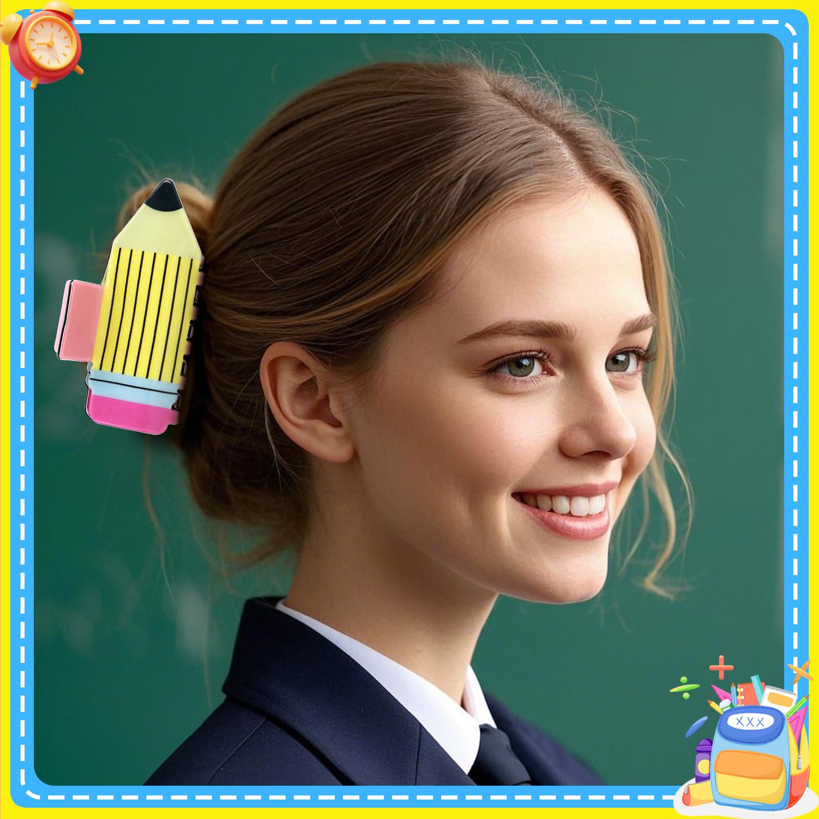 4Pcs Pencil Hair Clips Back To School Hair Accessories For Women Sunflower Leopard Stripe Hair Claw Clips Non Slip Hairpin For Thick Thin Hair School Opens Season Teachers Outfit Decor - Clearance - 5 - CJ