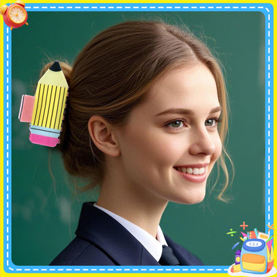 4Pcs Pencil Hair Clips Back To School Hair Accessories For Women Sunflower Leopard Stripe Hair Claw Clips Non Slip Hairpin For Thick Thin Hair School Opens Season Teachers Outfit Decor - Clearance - 5 - CJ