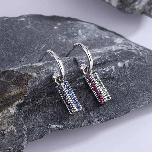Long 925 Sterling Silver Colorful Lovely Earrings - 4 - CJ