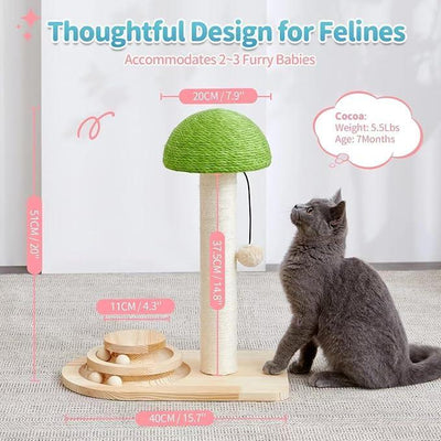 Mushroom Sisal Rope 2 In 1 Wooden Interactive Ball Track Ball Cat Scratching Post Cat Scratching Board - 5 - CJ