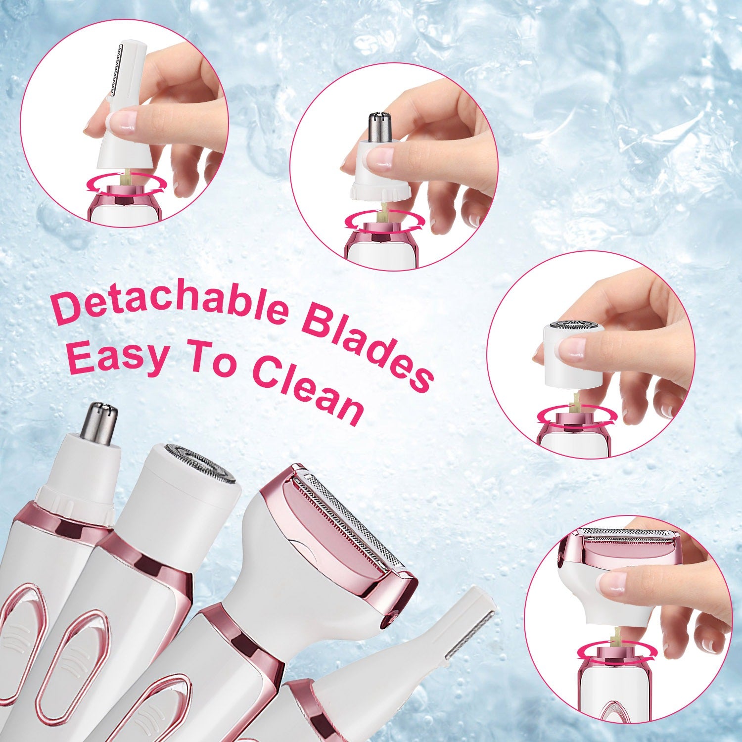 1Pc 4 In 1 Electric Razor For Women Painless Grooming Kit Rechargeable Eyebrow Nose Hair Pubic Hair Bikini Trimmer Face Shaver - 5 - cjdropshipping