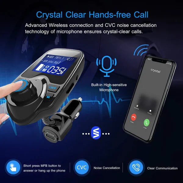 Car Wireless FM Transmitter Fast USB Charge Hands - free Call Car MP3 Player AUX Input - 5.0 - CJ