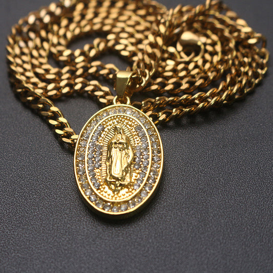 Vintage Men's Virgin Mary Zircon Pendant Necklace,Versatile For Multiple Occasions,Perfect Gift For Mother's Day, Teacher Appreciation Day And Graduation - 5 - CJ