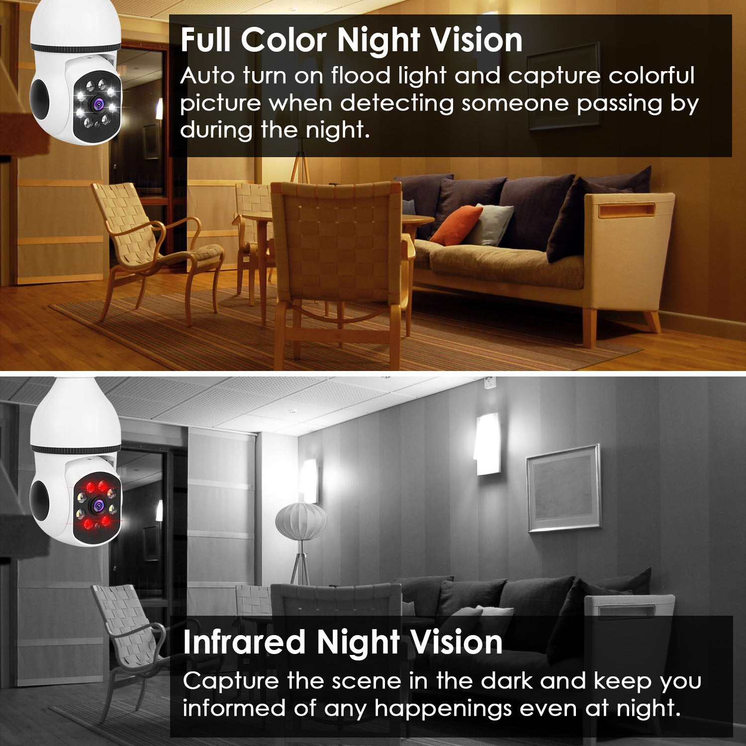 1Pc E27 WiFi Bulb Camera 1080P FHD WiFi IP Pan Tilt Security Surveillance Camera With Two - Way Audio Full Color Night Vision Flood Light Motion Tracking Siren Function APP Control - 5 - CJ
