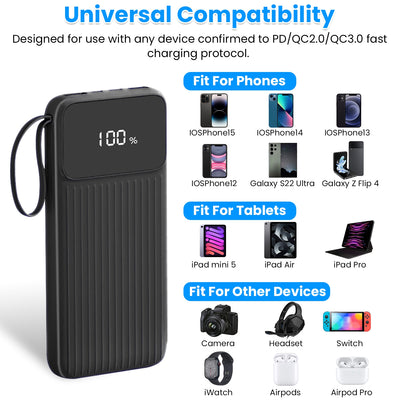 1Pc PD22W Fast Charger 20000mAh Fast Charging Power Bank Portable Charger With 4 Inbuilt Cables Digital Display Handle Fit For IOSPhone 15 14 Android And More - 5 - CJ