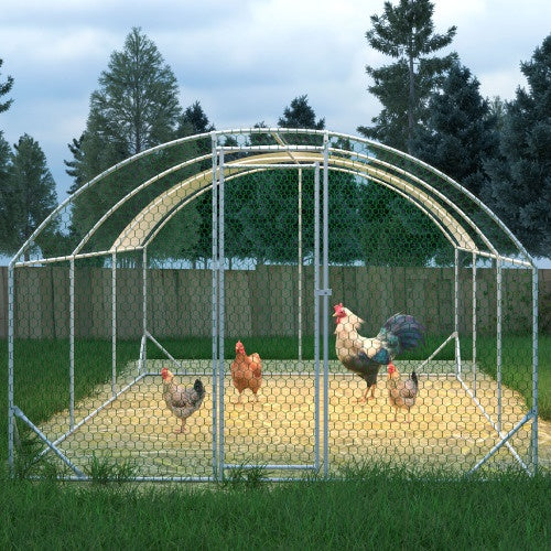 Large Chicken Coop Metal Chicken Run With Waterproof And Anti - UV Cover, Dome Shaped Walk - in Fence Cage Hen House For Outdoor And Yard Farm Use, 1 Tube Diameter, 9.84 X 19.68 X 6.56 - 5 - CJ