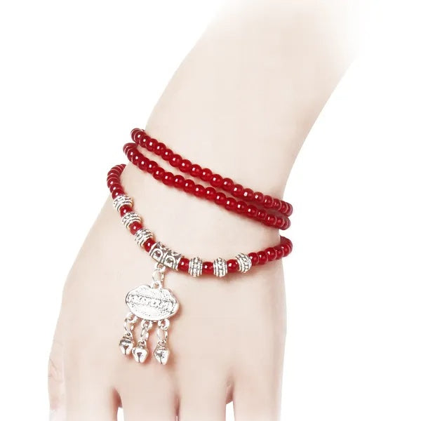 Red Agate Beaded Good Lock Bracelet - 5 - CJ
