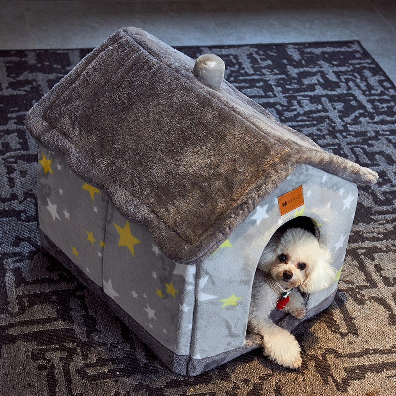 Foldable Dog House Pet Cat Bed Winter Dog Villa Sleep Kennel Removable Nest Warm Enclosed Cave Sofa Pets Supplies - 0 - CJ