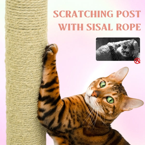 71 Inch Flower Cat Tree With Large Condo Removable Flower Cushion And Hammock Pink - 5 - CJ