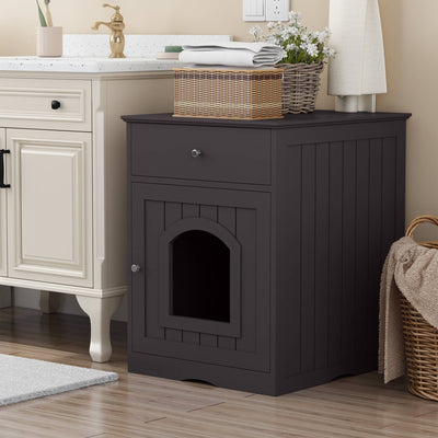 Wooden Pet House Cat Litter Box Enclosure With Drawer, Side Table Indoor Pet Crate - 5 - CJ