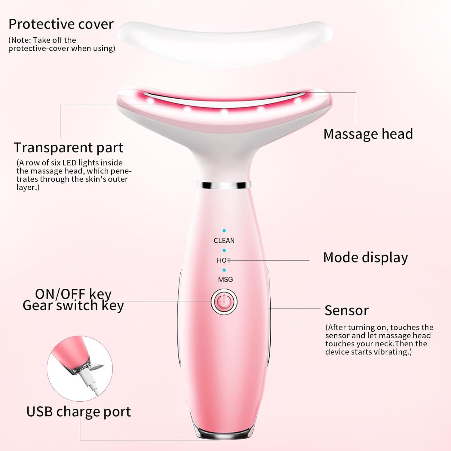 Neck Face Massager, Skin Care Face Massage Tool, 3 - in - 1 Facial Massager, Face Sculpting Tool With Thermals, Vibration - 5 - CJ