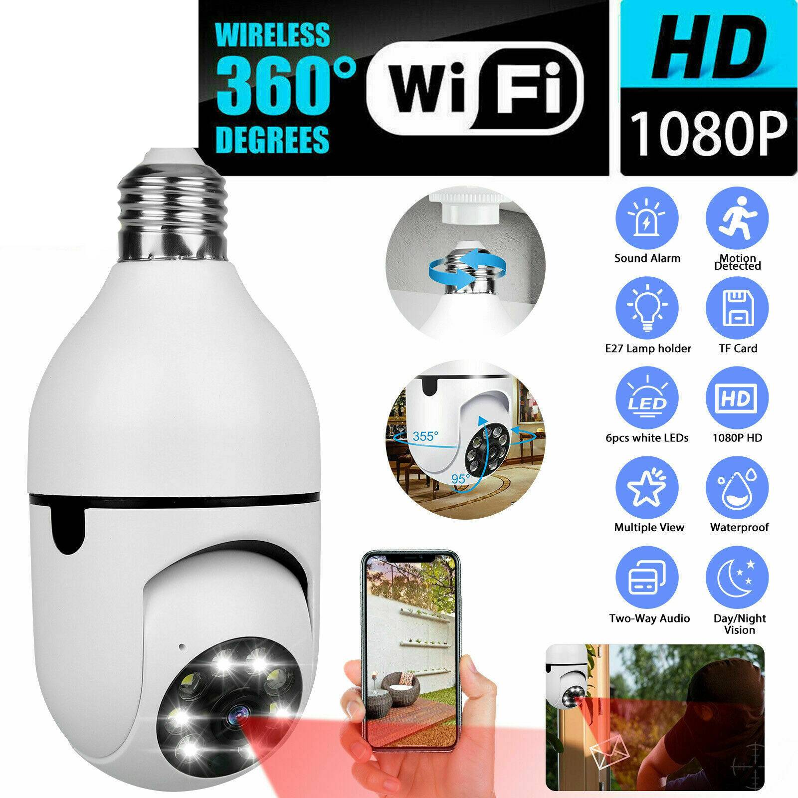 IR E27 Light Bulb Camera 1080P HD Wireless Wifi Smart Home Security Camera - 5 - CJ