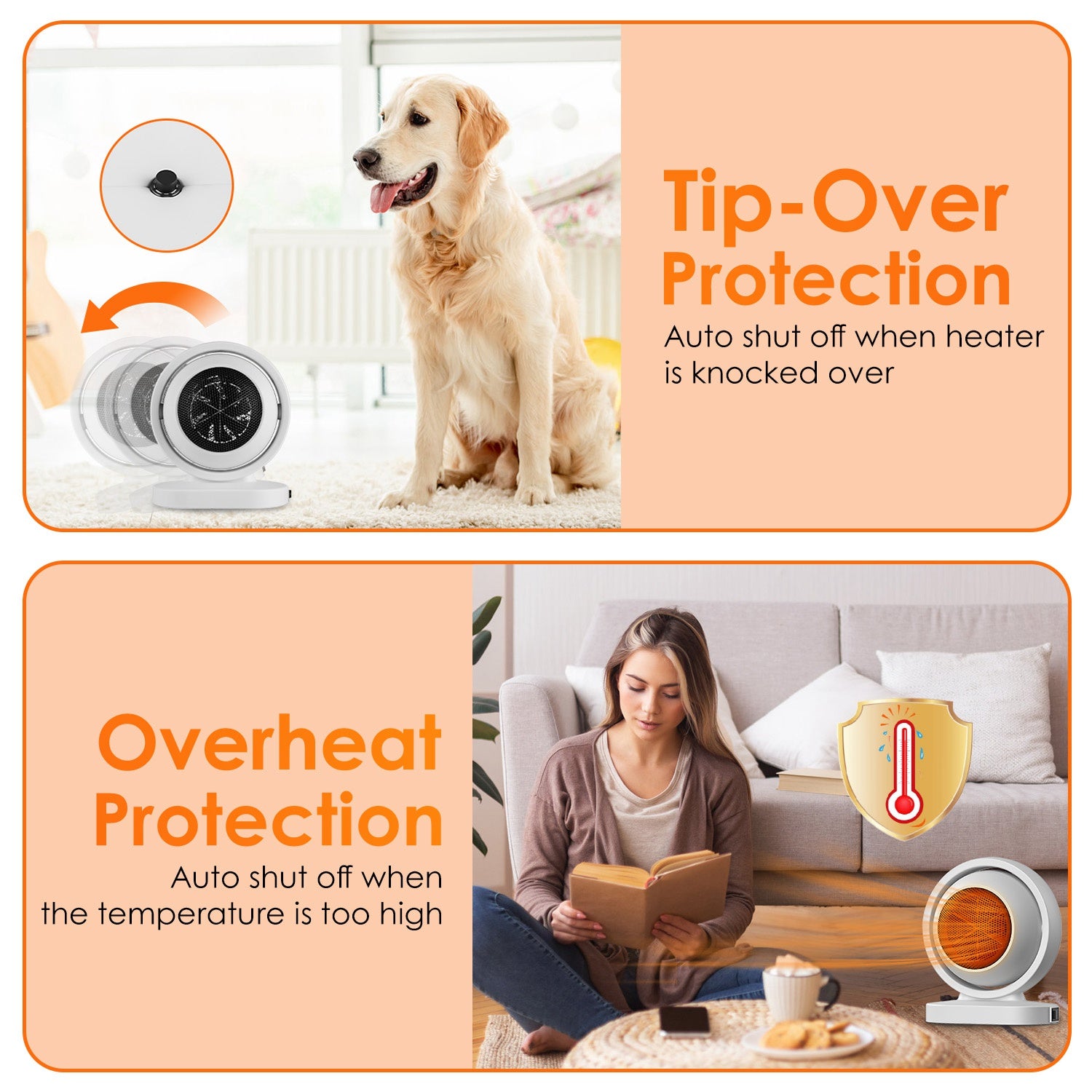 1Pc 380W Space Heater With 30 Degree Tilting Angle 3S Fast Heating Portable Desktop Electric Heater For Indoor Use With Overheat Protection Tip Over Protection For Home Office - 5 - CJ