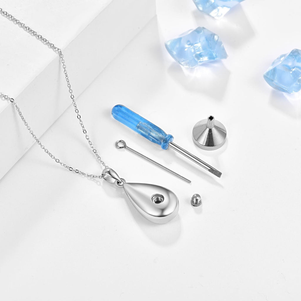 Women's Sterling Silver Animal Paw Teardrop Urn Memorial Necklace