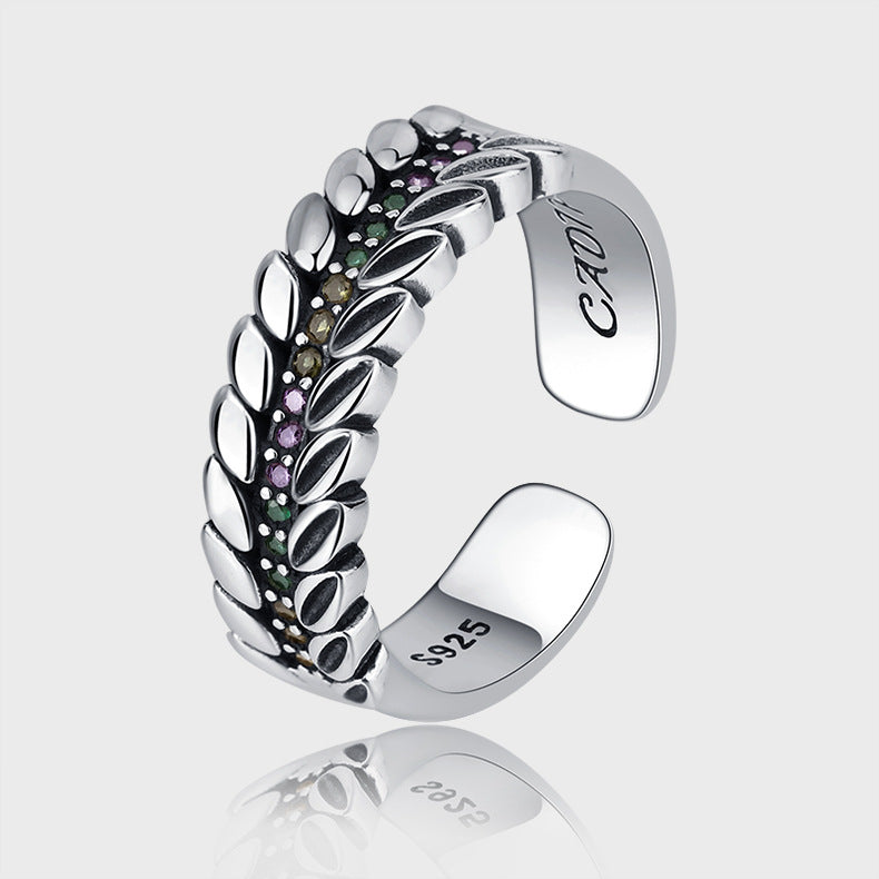 S925 Sterling Silver Color Diamond Colorful Zircon Ear Of Wheat Ring - 4 - https://x.com/titan_prim62775J