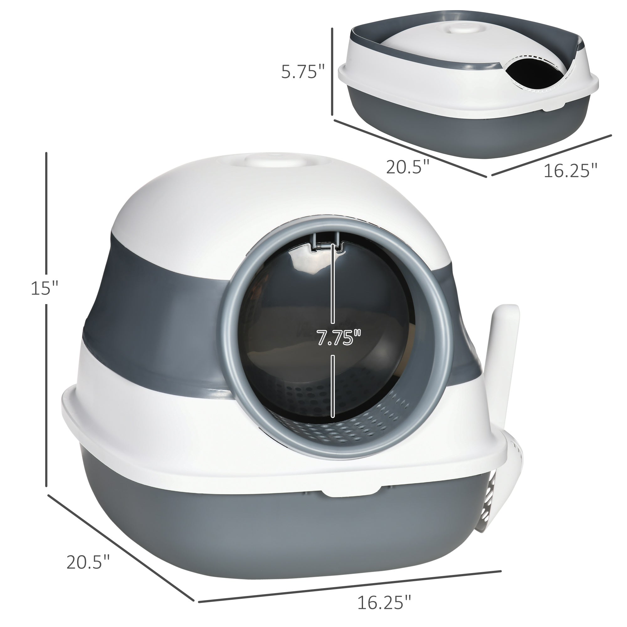 Dome Covered Cat Litter Box with Lid, White and Gray - 5 - CJ