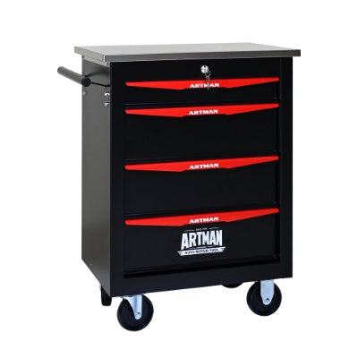 4 Drawers Multifunctional Tool Cart With Wheels,Metal Rolling Tool Cart Storage For Garage Workshop Warehouse Repair Shop - With Stainless Steel Roof - BLACK RED - 5 - CJ