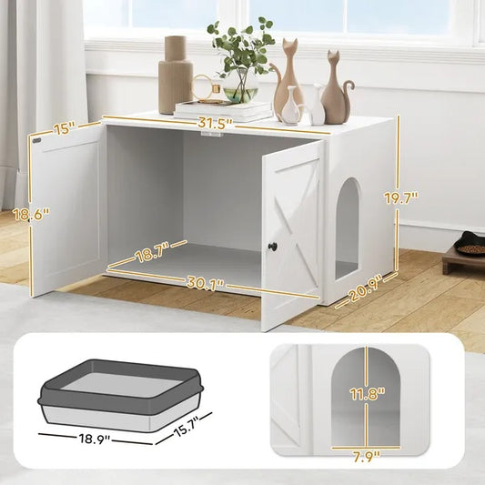 Cat Litter Box Enclosure With Barn Door, Cat Hole - 5 - CJ