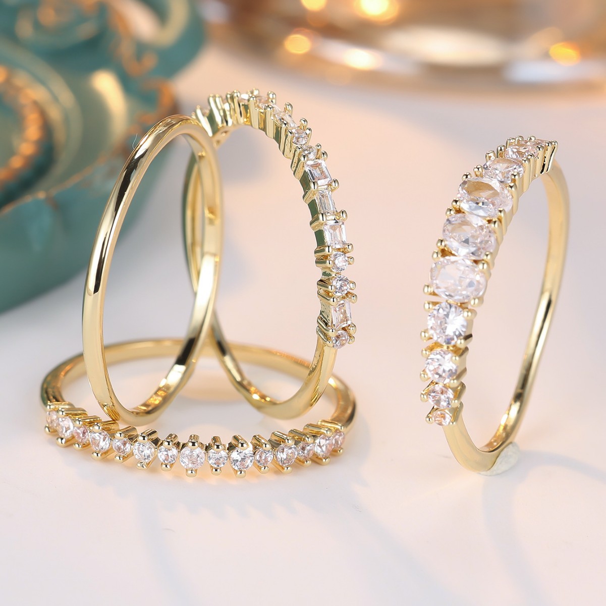 Round Color Zirconium Four - piece Ring - 0 - CJ