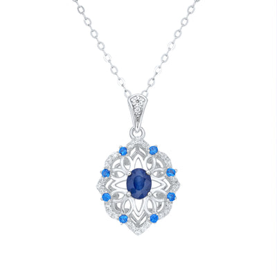 Fashion High Class Jewelry Natural Sapphire Pendant S925 Silver Retro Pattern - 4 - CJ