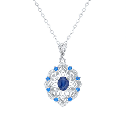 Fashion High Class Jewelry Natural Sapphire Pendant S925 Silver Retro Pattern - 4 - CJ