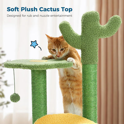 26 Inch Cactus Cat Tree With Bird's Eye View Flower Perch, Soft Cactus Top And Hanging Ball, Compact Vertical Structure For Indoor Cats - 5 - cjdroshippping