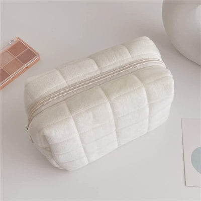 Plush Makeup Bag Checkered Cosmetic Bag Cosmetic Travel Bag Large Zipper Travel Toiletry Bag Portable Multi Functional Capacity Bag Cute Makeup Brushes Storage Bag For Women - 5 - CJ