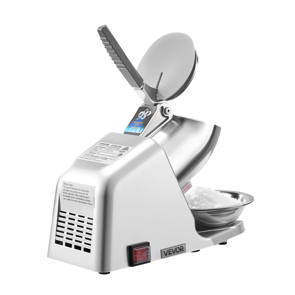 Commercial Ice Crusher 143LBS/H Electric Snow Cone Maker Shaved Ice Silver