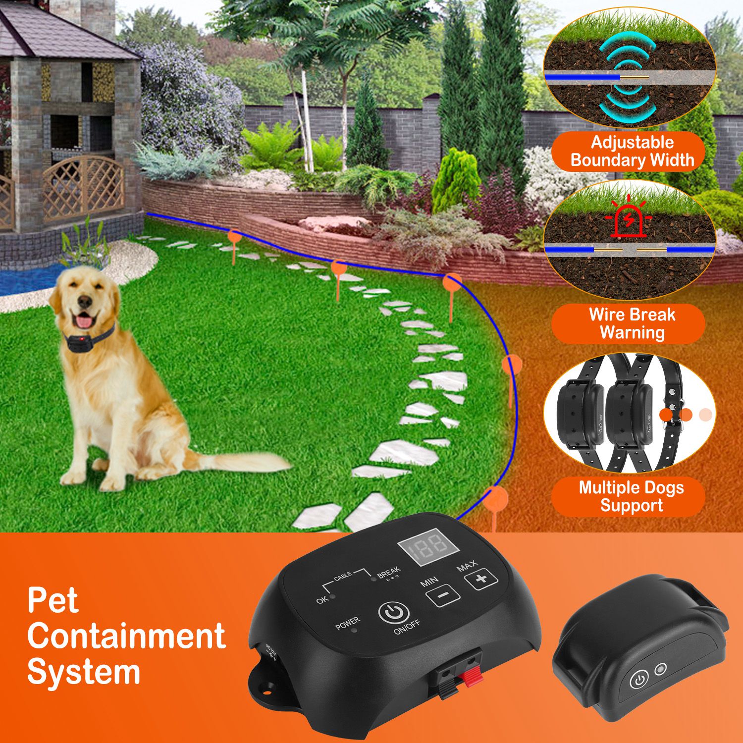 1Set Dog Fence System Pet Containment System With One Hundred Adjustable Levels IPX7 Waterproof Rechargeable Receiver Underground Fence For Small Medium Large Dog - 5 - CJ