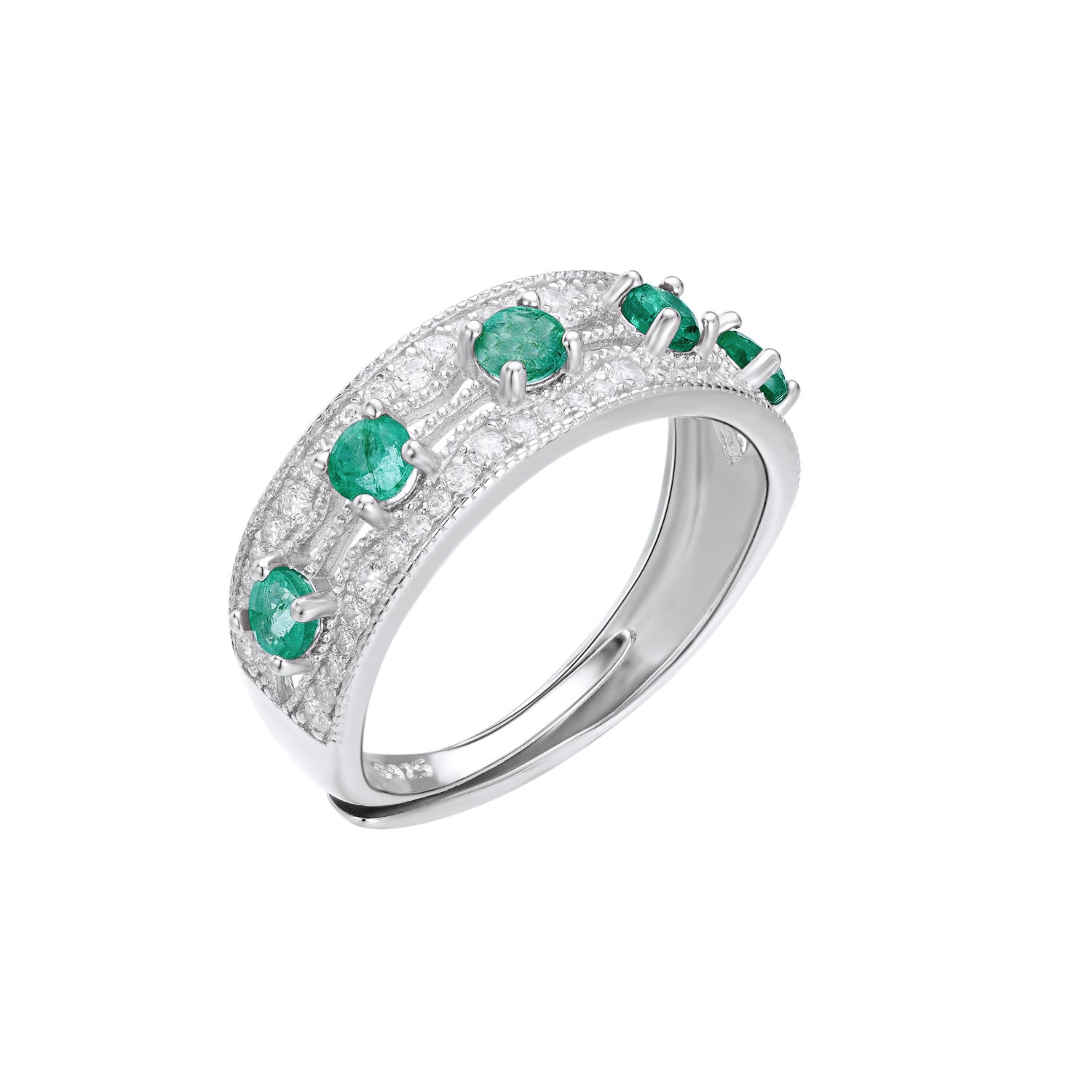 Light And Extravagant Style, Small Design Sense, Emerald Row Ring - 4 - CJ